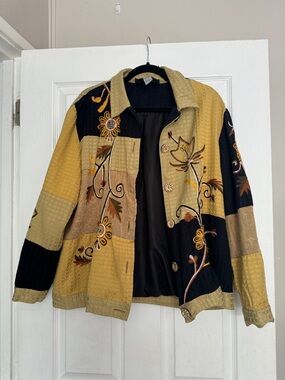 Indigo Moon Mustard Yellow & Black Patchwork Jacket